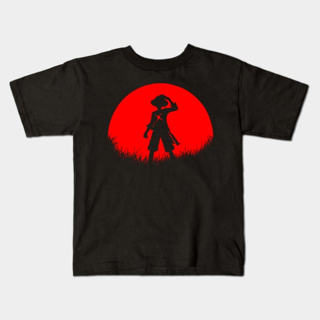 Red Moon Straw Hat Kids T-Shirt by epyongart